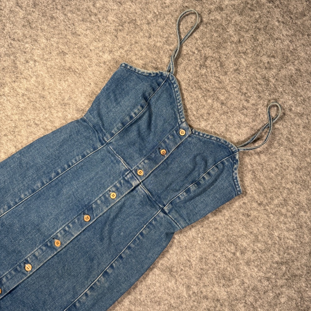 Pull&Bear Womens‎ Blue Denim Button Front Mini Dress Size S Spaghetti Strap 1062